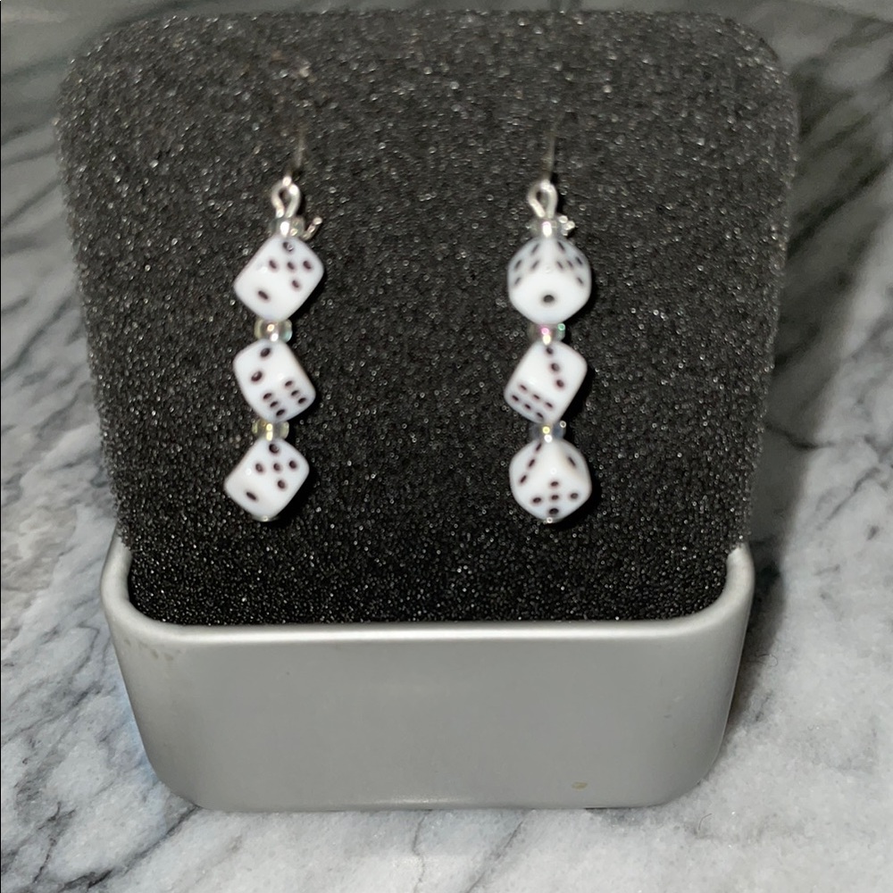 Chic Retro Black & White Dice Drop Earrings